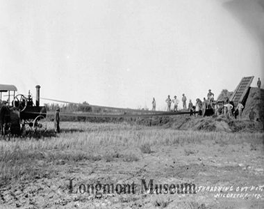 Liberty Hall highline beetdump. In the photo you can see rows of horse pulled wagons lined up ready to go up the ramp and on the east side a train car already filled with beets. 